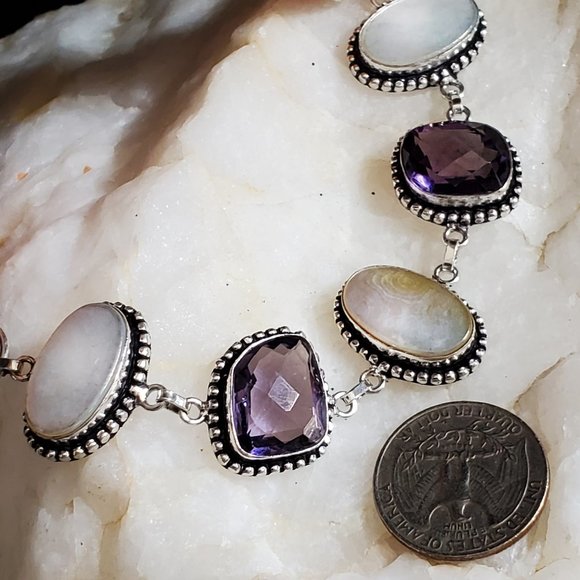 Silver Bracelet Natural Mother of Pearl Stone - Picture 3 of 5